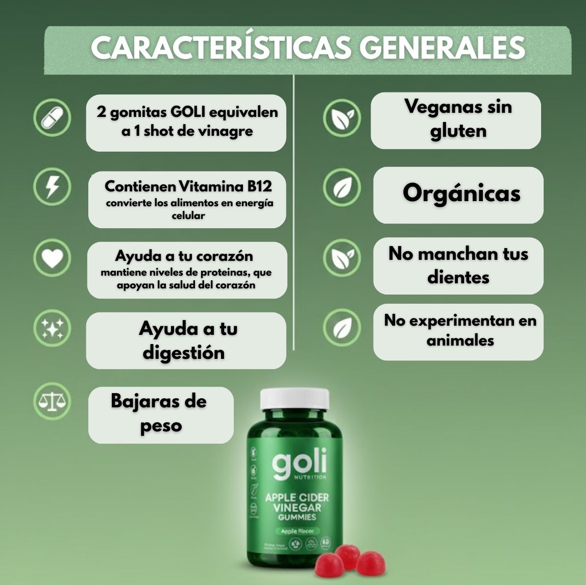 GOMITAS GOLI  VINAGRE DE MANZANA - Baja de peso y regula tu apetito en poco tiempo